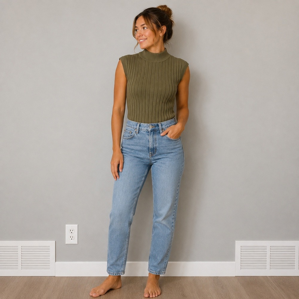 Banana Republic Womens S 100% Merino Wool Sweater Vest Olive Ribbed Turtleneck